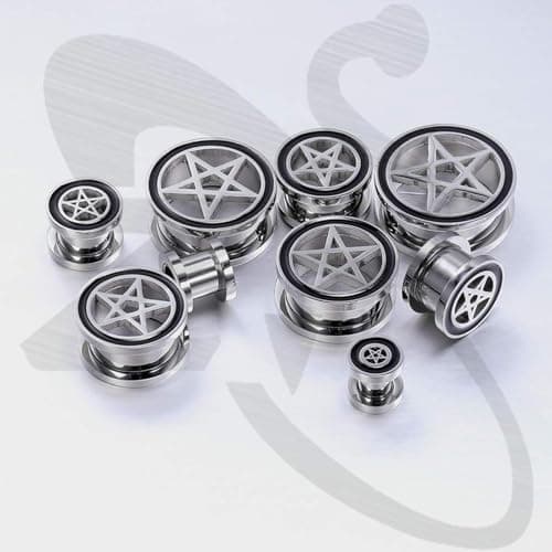 ZeSen Jewelry Pentagram Star Ear Plug Tunnels 316L Stainless Steel Body to Ear Piercing, Stainless Steel, without stone — view 5
