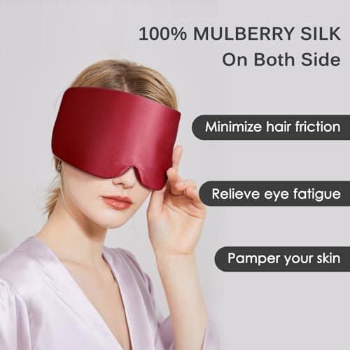 OLESILK 100% Natural Mulberry Silk Eye Mask for Sleeping, Large, Burgundy — view 5