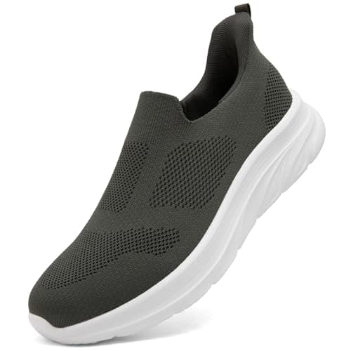 Dhinash Fashion Trainers Mens Slip on Trainers Casual Lightweight Breathable Nordic Walking Shoes Road Running Shoes Outdoor Sports Gym Athletic Fitness Sneakers Green 8UK
