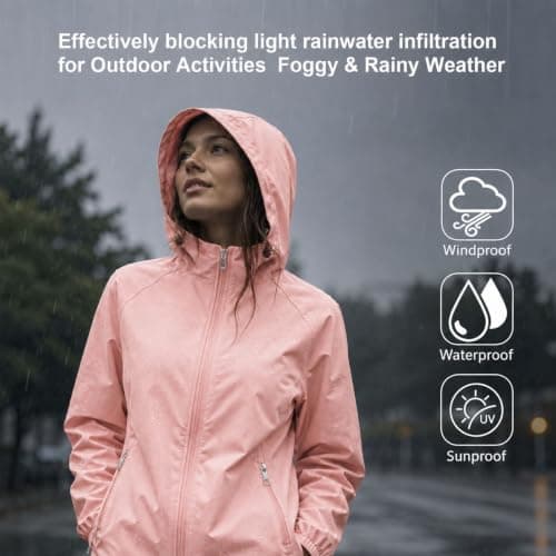 GDOKKNY Women Waterproof Rain Jacket, Lightweight Packable Hooded Raincoat with Storage Pouch, Windproof Rain Coat for Cycling Hiking Commuting Travel — view 3