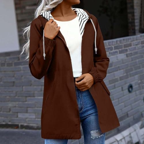 Gkojhj Women's Rain Jacket Lightweight Hooded Long Rain Coat Waterproof Jackets Functional Breathable Windbreaker Jacket Ladies Pack Away Active Outdoor Coats-1 — view 2