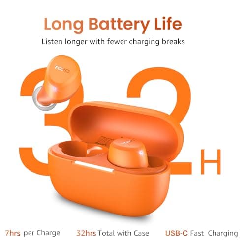 TOZO A1 Wireless Earbuds, Bluetooth 5.3 Earphones, Support APP EQ Setting, 32H Long Playtime, Ear Buds with HiFi Stereo Sound, Light-Weight Wireless Earphones, IPX5 Waterproof(Orange) — view 5
