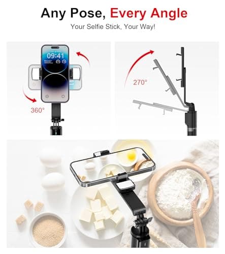 Selfie Stick Phone Tripod with Remote and LED Fill Lights - ASHINER 180cm Heigh Cell Phone Holder for Travel, Vlogging, Live Streaming Video and Photos, Compatible with iPhone and Android — view 6