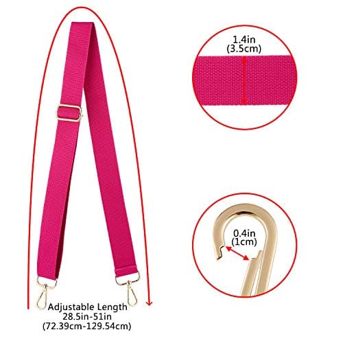 Wide Shoulder Bags Strap,Adjustable Replacement Bag Strap with Metal Swivel Hooks Soft Canvas Purse Straps Shoulder Bag Strap Belt Messenger Bag Changeable Strap For Crossbody Handbag(Gold-Rose Red) — view 5