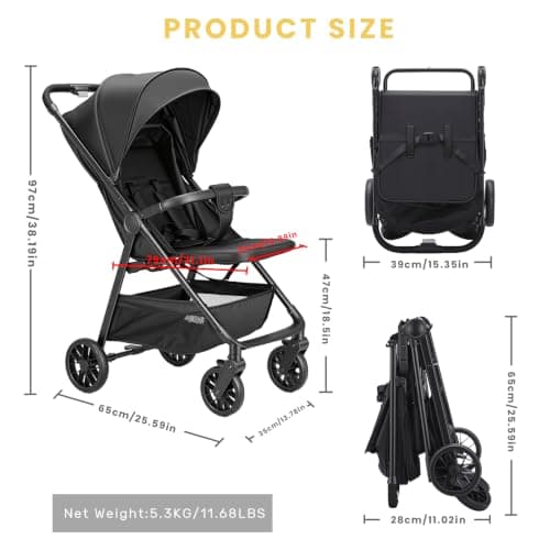 UBRAVOO Baby Stroller for Toddlers with Reclining Seat,Ultra Compact Stroller with Large Storage Basket, Canopy, Parent Handle, Lightweight Push Chair for Travel Buggy and More — view 3