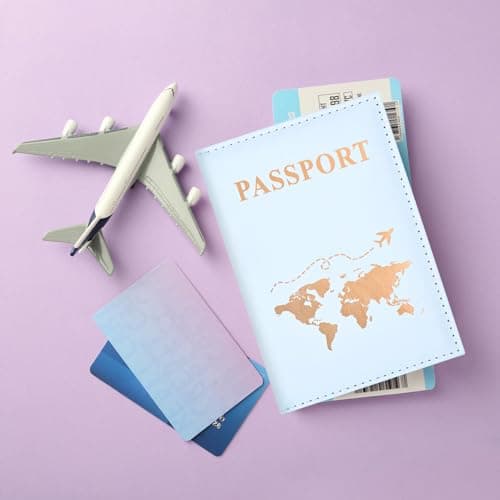 REEKNOKOL Passport Holder, Leather Passport Cover PU Passport Holder Travel Wallet for Passport, Credit Card, Ticket Card, Business Cards, Boarding Passes (Blue) — view 5
