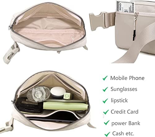 Belt Bag Waist Pack Bum Bag Crossbody Fanny Pack for Women and Men with Extender Strap Small Waist Pouch for Travel Workout Running Hiking(Beige+strap）, Beige+strap — view 5