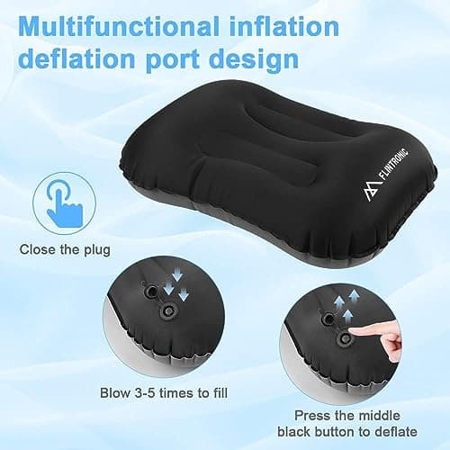 Camping Pillows, 2Pack Inflatable Travel Pillow for Neck, Ultralight Beach Pillow with Storage Bags, Blow Up Pillows Ergonomic Air Pillow for Neck & Lumbar Support - Travel/Beach/Camping (Blue&Black) — view 3