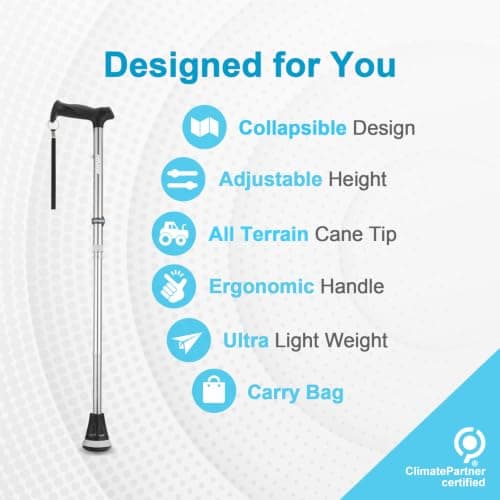 Rehand walking Cane - Foldable, Adjustable, Collapsible Walking Canes for Men & Women, Heavy Duty All Terrain Tip, with Travel Bag | Walking Sticks for Seniors & Adults — view 2