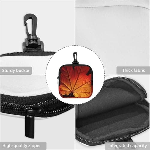 Mini Pouch with Carabiner, Neoprene Travel Makeup Bag with Zipper Tool Storage Pouch Fall Autumn Leaves Coin Purse Portable Earbud Case Waterproof Card Holder Wallet for Women Men — view 5