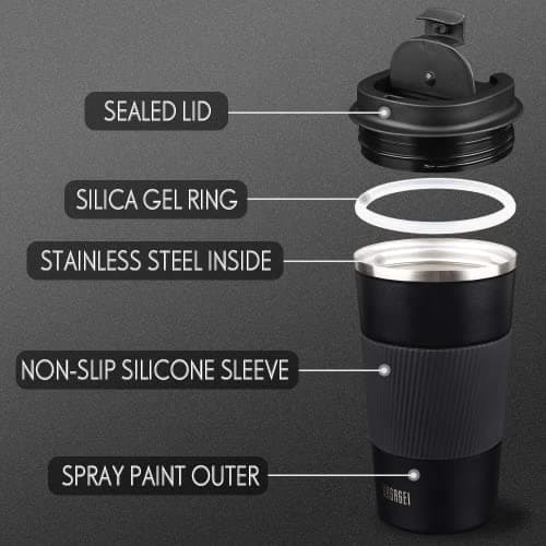 HASAGEI Travel Mug, Insulated Coffee Cup with Leakproof Lid - Vacuum Insulation Stainless Steel for Hot and Cold Water Coffee and Tea Black, 510ml — view 3