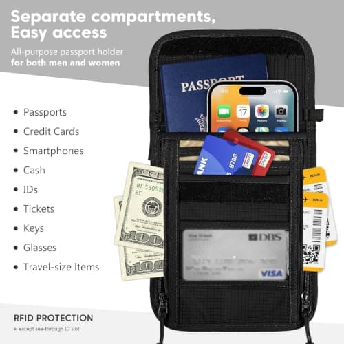 HEGCOIIE RFID Blocking Neck Wallet, Hidden Passport Holder, Neck Pouch — view 3
