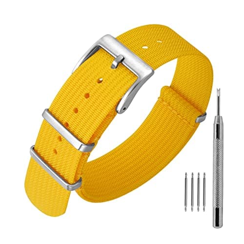 ANNEFIT Nylon Watch Strap 20mm, One-Piece Waterproof Military Watch Band with Heavy Silver Buckle (Yellow)