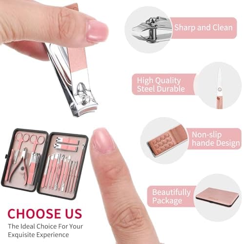 ZIZZON Manicure Set 18 in 1 Professional Pedicure Set Nail scissors Grooming Kit with Leather Travel Case Pink — view 3