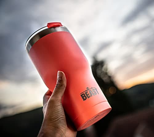 Beast Tumbler - 900 ml (30 oz), Coral Pink | Reusable Stainless Steel, Vacuum Insulated Cup | with + 2 Straws & Cleaning Brush | Double Wall Travel Flask Perfect for Hot or Iced Coffee | BPA Free — view 3