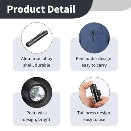 Mini Torch, 3.5" Small Pocket Torch, LED Flashlight with Pocket Clip, Ultra Bright Waterproof LED Pen Torch Light for Household Workshop Outdoor Activities Hiking Camping Cycling and Emergency Use — view 2