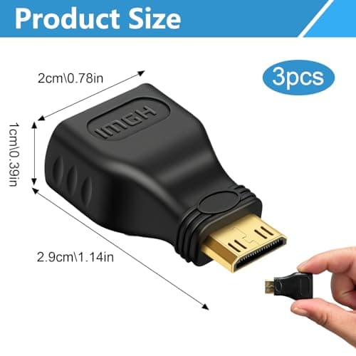 3 Pack Mini HDMI to HDMI Adapter, Mini Male to HDMI Female Adapter, 2.1 Connector Supporting 4K@120Hz, for Camera, Laptop Tablet, Monitor, Projector, HDTV, Gaming Devices — view 2
