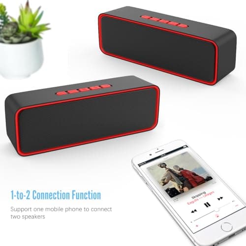 Kolaura Portable Wireless Speaker, Bluetooth 5.0 Speaker with 3D Stereo HiFi Bass, 1500mAh Battery, 12 Hour Playtime (Red - 2 Pack) — view 2