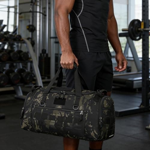 TONRUYN Tactical Gym Bag for Men 45L Camo Duffel Bag for Travel with Shoe & Laptop Compartment Medium Sports Holdall Duffle Bag for Military Fitness Training Workout — view 2
