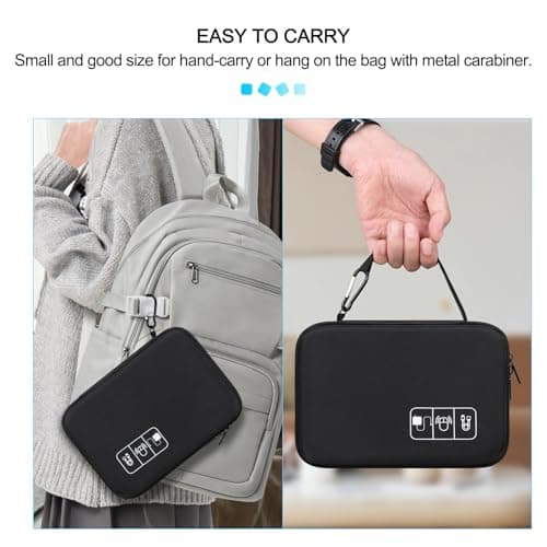 Lacdo Hard Travel Electronic Organizer Case for MacBook Power Adapter Charger, Cables, Cords, Apple Pencil, Mouse, Power Bank, USB Flash Disk, SD Cards EVA Protective Portable Accessories Bag, Black — view 6