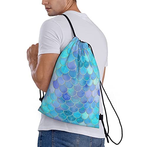 TOPUNY Starfish Coastal Wool printing Drawstring backpack bag, sports and fitness bag, Gold Mermaid Scale, M, Travel Backpacks — view 3