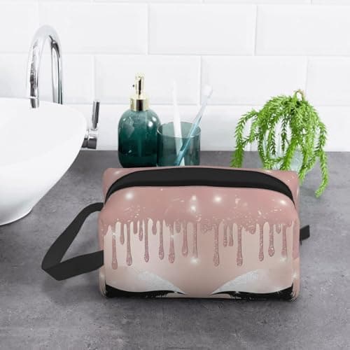 ZhRiYan Travel Cosmetic Bag â€“ Reusable Dopp Kit with Rose Gold Eyelashes Full-Sided Print for Toiletry, Makeup, Accessories, and More, White, One Size, White, One Size — view 6