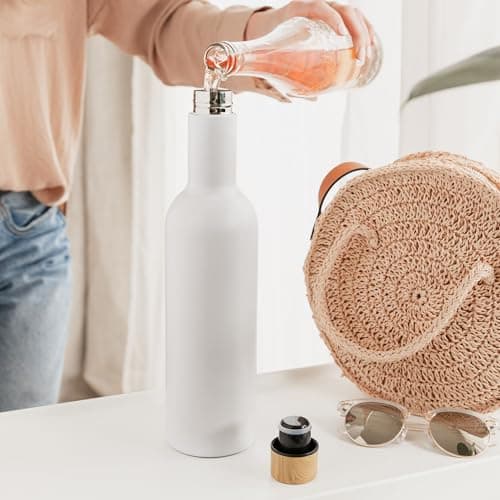 EST 2012 UBERSTAR BARWARE & GIFTS VINNIE Stainless Steel Insulated Travel Wine Bottle 750ml / Hot or Cold Drinks/Reusable Flask Screw Top/Water Wine Juice (White) — view 5