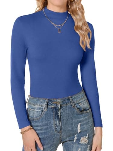 IWOLLENCE Thermal Tops Womens Mock Neck (Royal Blue, M)