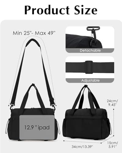 Small Gym Bag Womens with Yoga Mat Holder and Wet Compartment, Puffer Black — view 4