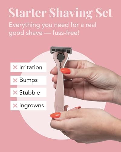 FFS Beauty Starter Shaving Set for Women - Premium Metal Razor Handle, Shower Holder, Travel Pouch, 4 SmoothGlide 6-Blade Cartridges with Vitamin E Lubrication Strip (Rose Gold) — view 6
