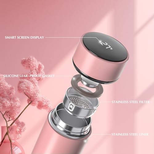 Homealexa 500ml Coffee Cups Travel Mugs, Pink Water Bottle Vacuum Insulating Cup 304 Stainless Steel, Touch Screen Temperature Gauge, Smart Mug for Heat and Cold — view 5