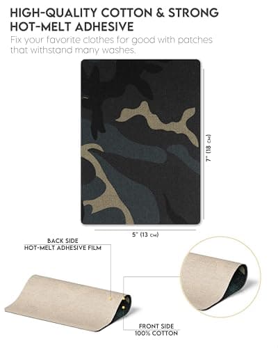 ZEFFFKA Camouflage Iron-On Patches Military Style Fabric Repair Kit Durable Adhesive 100% Cotton 5 Pieces Size 5” x 7” (13 cm x 18 cm) — view 3
