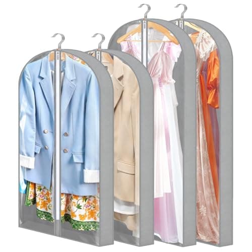 4 Pack Garment Bags, 40/60 Inch Clothes Covers with 4" Gusset, Grey