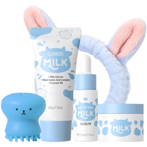 Milk Skin Care Sets & Kits, Cleanser, Serum, Cream & Tools, Gift Set, 5PCS