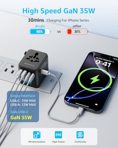 decqle “Pro” Universal Travel Adapter for International Travel -EU UK US AU — view 3
