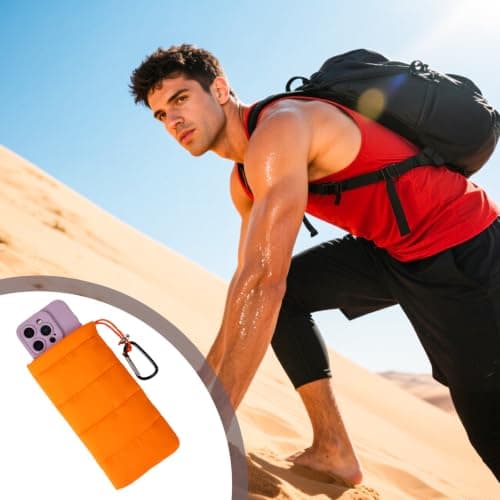 Lyreh Thermal Phone Case with Carabiner, Universal Cellphone Pouch (Orange) — view 6