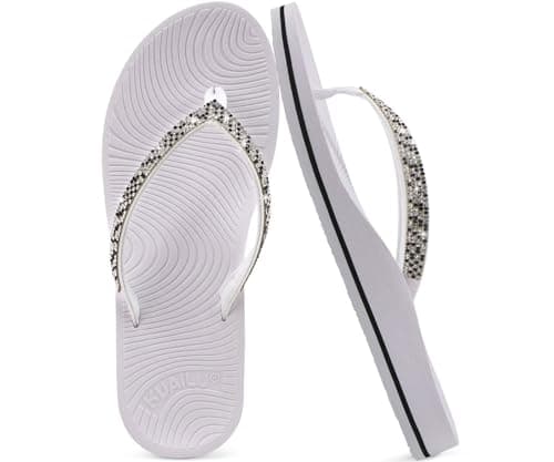 KuaiLu Women's Rhinestone Flip Flops Arch Support Yoga Mat Cushion Sandals