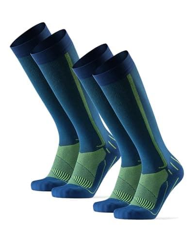 DANISH ENDURANCE Running Compression Socks, Flight Socks, 21-26mmHg, for Men & Women, Unisex, 1&2 pack, Blue/Neon Yellow,6-8