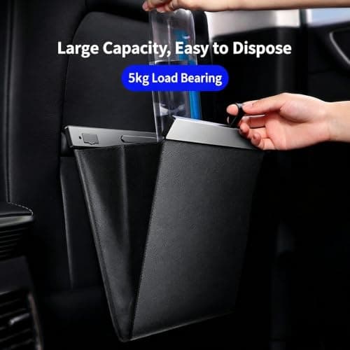 ECMQS Backseat Trash Holder with Foldable PU Shell, Maroon red — view 4