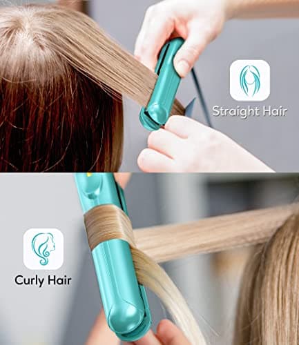 Terviiix Mini Hair Straightener for Short Hair, Small Straighteners Travel Straighteners and Ceramic Plate, Quick and Easy Hair Styling, Dual Voltage, Pouch Included, Blue — view 4