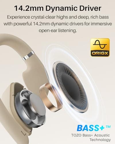 TOZO OpenWear Open-Ear Headphones, AI Translation Earbuds for 164 Languages, Bluetooth 5.4 with Smart Digital Display, Fast Charging, ENC Noise Cancelling Running Headphones for Sports, Office (Khaki) — view 3