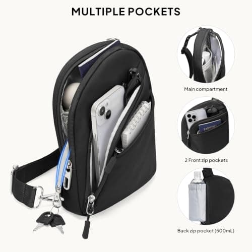 TOPEAST Anti Theft Crossbody Bag for Women Men, Small Sling Bag Crossbody Bags for Women Travel Sport Hiking Workout, Black, S, Anti-theft Crossbody Travel Bag for Women Men Black — view 6