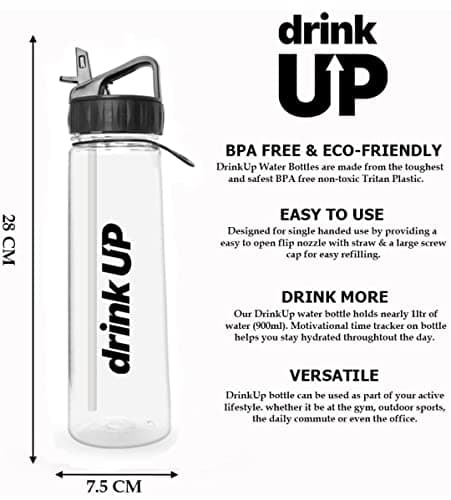 DrinkUp Motivational Water Bottle with Time Markings & Straw 900ml | Leak-Proof BPA-Free Hydration Tracker | Ideal for Gym, School, Office, Hiking & Cycling | Women & Men — view 3