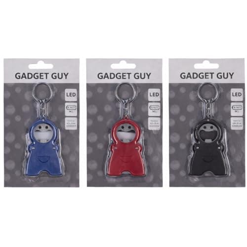 Multi Tool Keyring Bottle Opener with LED Light & Mini Tape Measure 4.9 x 8cm, Pocket Keychain Tool Compact Gadget, 3 Assorted Colours One Supplied, Small Gadget Gift for Men Women Camping Travel