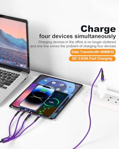SIQIWO 4 in 1 USB C Charger Cable, 3A Fast Charging Type C Cord 1.2M Purple — view 2