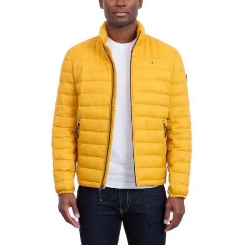 Tommy Hilfiger Men's Lightweight Down Alternative Packable Puffer Jacket Coat, Yellow Gold, XL — view 3