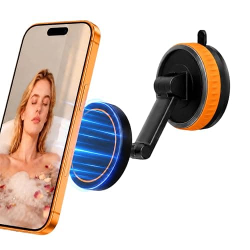 Shower Phone Holder Waterproof for Magnet, Reusable Gel-Lock Suction Cup Phone Mount 3-Inch Dual Pivot Adjustable Arm, Phone Holder for Shower, Mirror, Car, Kitchen & Bathroom for Magnet Phone.