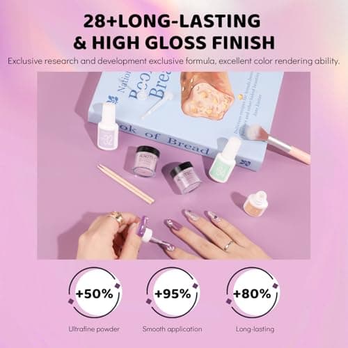 Aokitec Dip Powder Nail Kit, Deep Aubergine Cream & Mauve Shimmer Nail Powder with Dip Liquid for Nail Art, Dipping Acrylic Nail Kit for Holiday Travel, Nail Set Gift for Women & Girls — view 4
