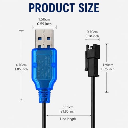 3.7V Lipo Battery Charger Cable, USB SM-2P Plug 0.5A Charging Cord, Universal Kids Electric Car Charger for RC Car, Drone, Boat, Tank, Bubble Gun and Various RC Toys — view 2