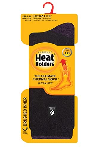 HEAT HOLDERS SOCKSHOP Ladies 1.0 TOG Ultralite Striped, Argyle & Patterned Socks Pack of 1 Oia Heel & Toe Black/Purple 4-8 — view 3